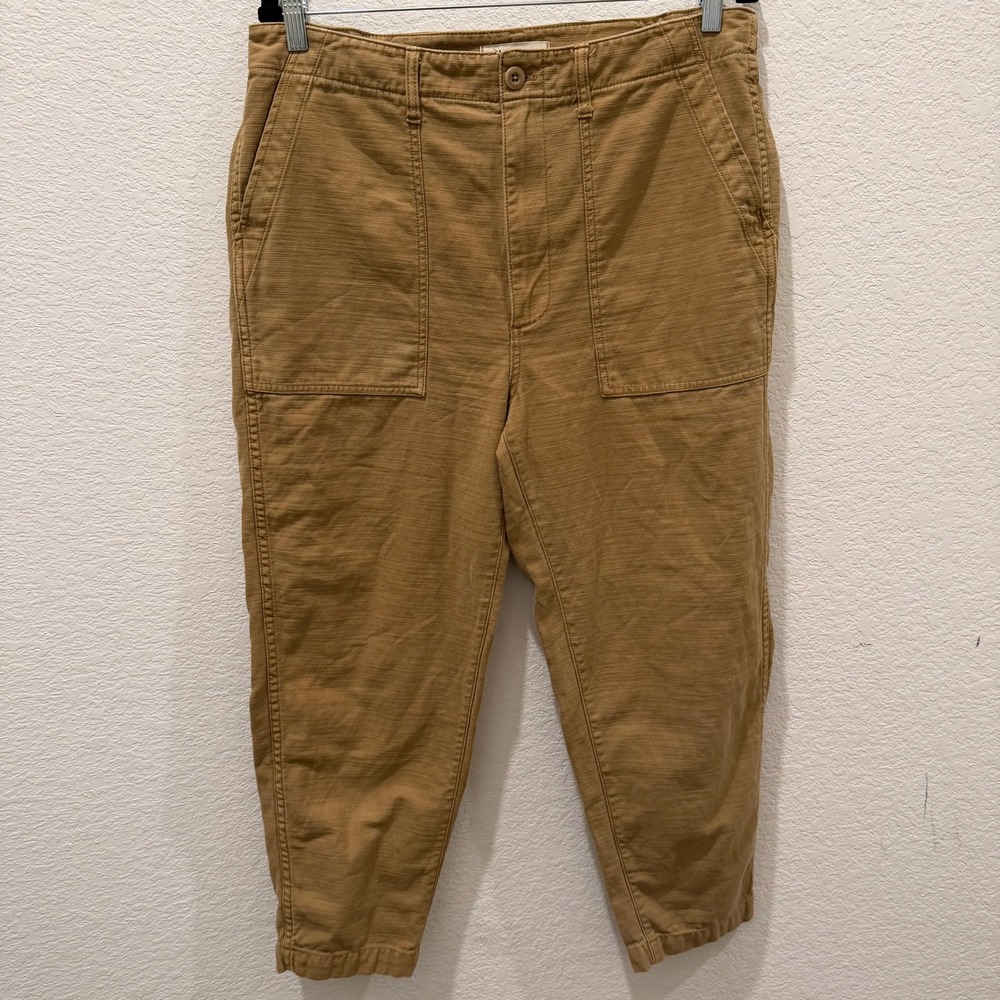 Madewell Womens 31 Brown Cotton Slub Utility Patch Pocket Tapered Crop Pants